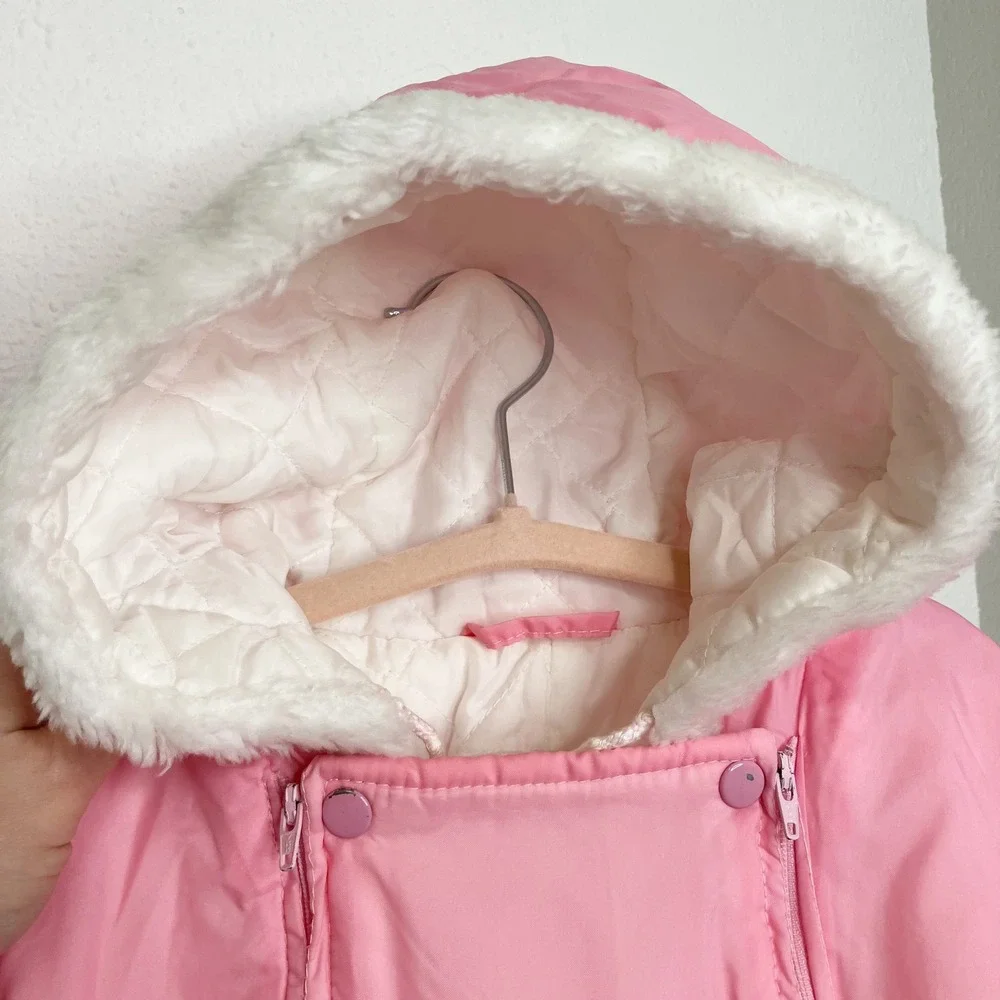 Vintage JC Penney Toddler Snowsuit Embroidered Pink Bunny‎ Hooded Size 24 Months